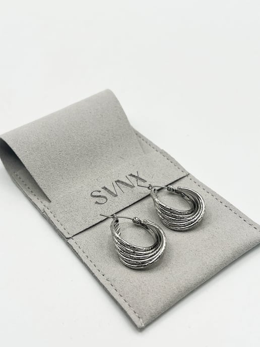 Ribbed Hoops in Silver - Image 4