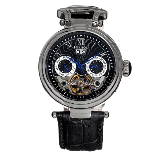 Heritor Automatic Ganzi semi-skelet lederen band horloge - Image 1