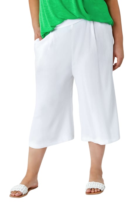 Curve Plain Crinkle Elastic Waist Culottes