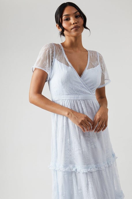 Delicate Lace Trim Insert Tiered Maxi Bridesmaids Dress - Image 4
