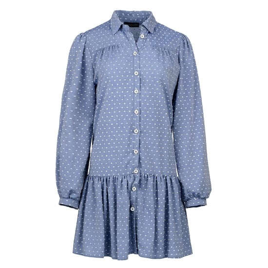 Denim Stil Broderad Klänning med Knappar - Image 2