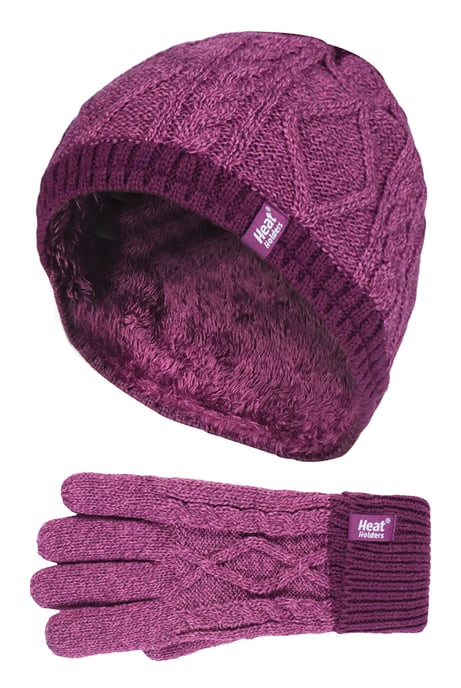 Värmehållare - Söt kabelstickad varm fleecefodrad vintermössa och vinterhandskar med pompom och bobble för barn och flickor - PP1P13 - Image 1