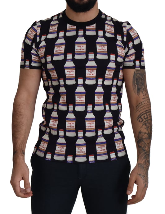 Dolce & Gabbana Black Bacio Di Venere Bomull Crew T-shirt för Män - Image 1