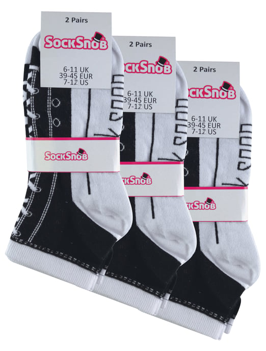 6 par multipack-strumpor som ser ut som skor | Sock Snob | Nyhet Roliga snörningssockor från Converse - Svart - Image 2