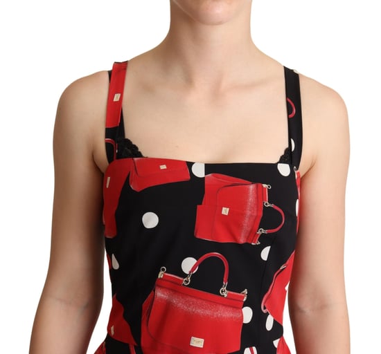 Dolce & Gabbana Kvinnors Svart Röd Väska Tryck A-linjeformad Midiklänning - Image 4