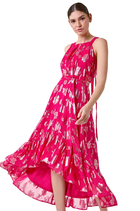 Metallic Floral Halter Neck Midi Dress