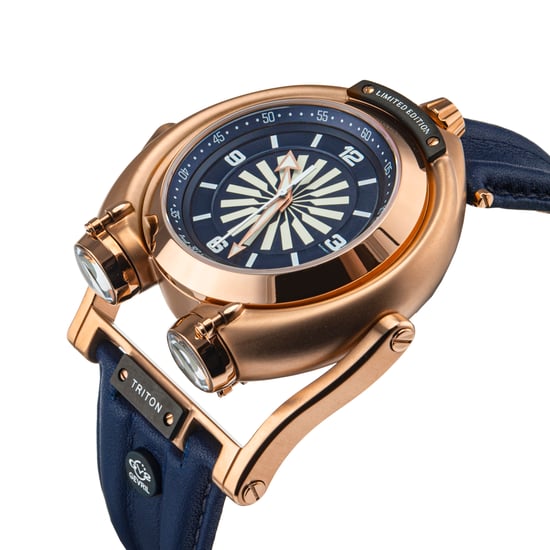 GV2 Triton Men's IPRG Case/Blue Dial/White Index, Blue Handmade Italian Leather Watch