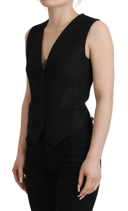 Dolce & Gabbana Women's Black Brocade Button Down Sleeveless Vest Top - Image 2