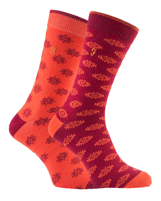 Farah - 2 Pairs Mens Retro Cotton Rich Luxury Formal Dress Socks with Funky Patterns - FVS010ORG - Image 1