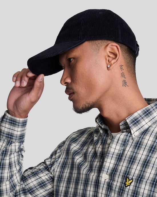 Mens Washed Check Poplin Shirt in Beige - Image 4