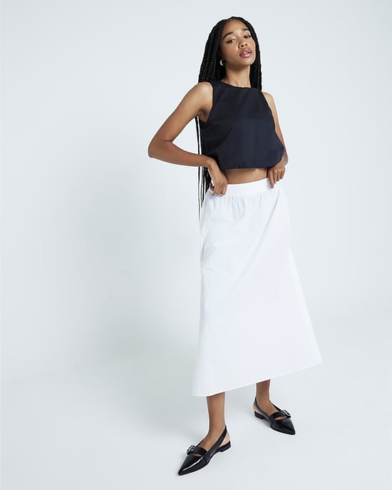River Island Womens Maxi Skirt White Cotton Poplin