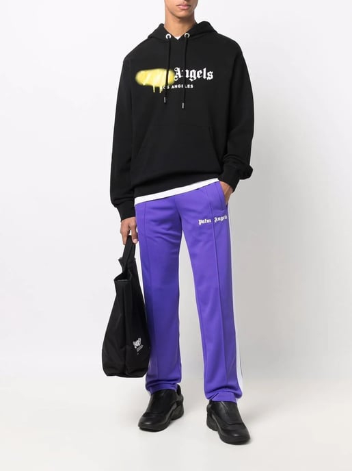 Palm Angels Los Angeles Yellow Spray Logo-print Hoodie Black - Image 4