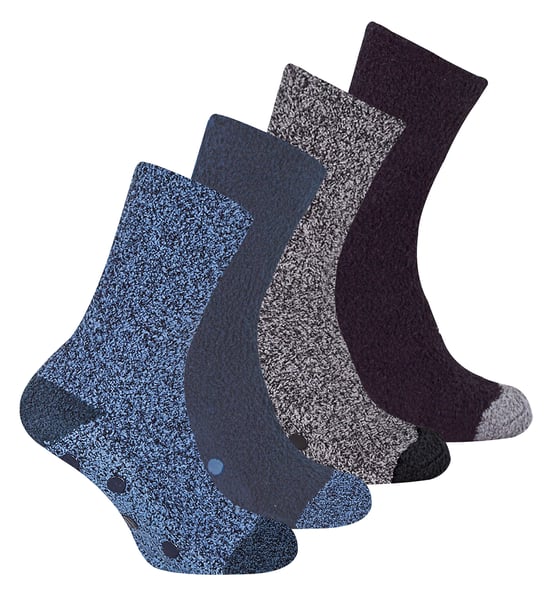 4 Pair Mens Bed Socks |Thermal Anti Slip Fuzzy Slipper Socks - Grey / Blue - Image 1