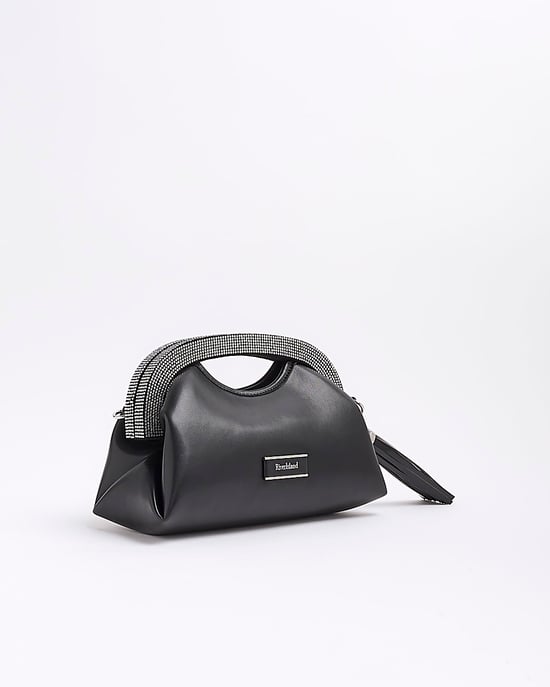 River Island Womens Clutch Bag Black Diamante Handle Frame