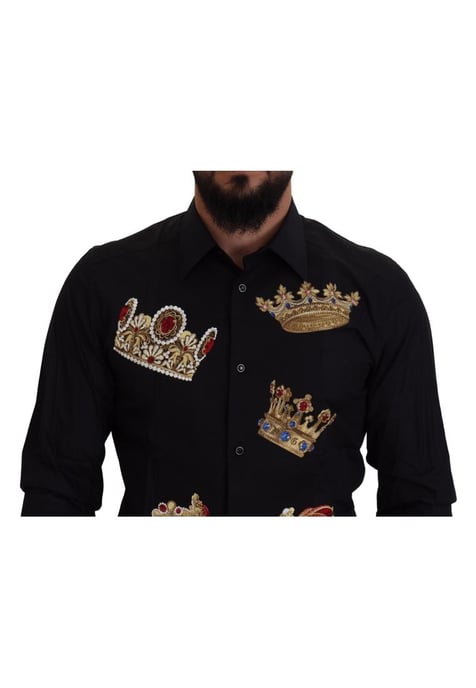Dolce & Gabbana Men's Black Gold Crown Slim Fit Dress Formal Shirt - Image 3