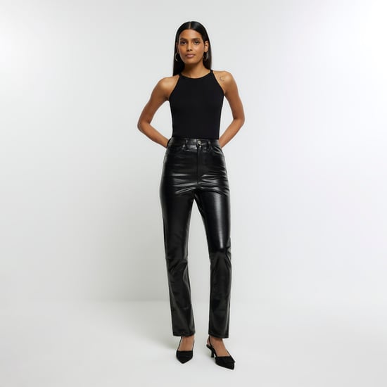 River Island Womens Straight Jeans Black High Waisted Slim Coated