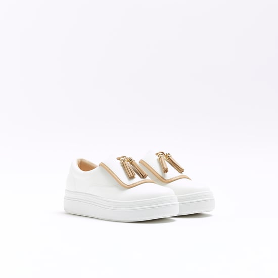 River Island Womens Trainers White Tassel Faux Leather Plimsols