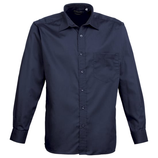 Premier Mens Premier Poplin Long-Sleeved Formal Shirt (Navy) - Image 1
