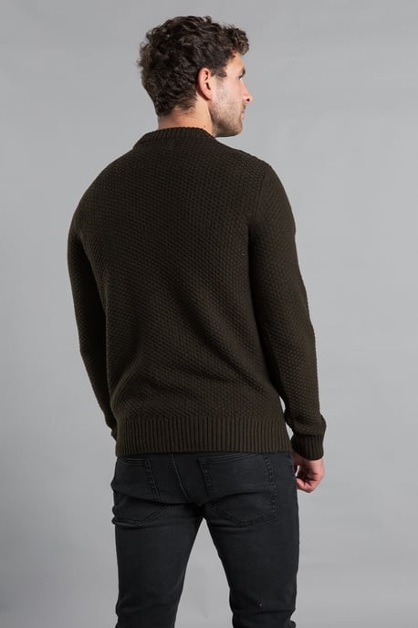 Khaki Two Stitch Cable Knit Crew Neck Jumper