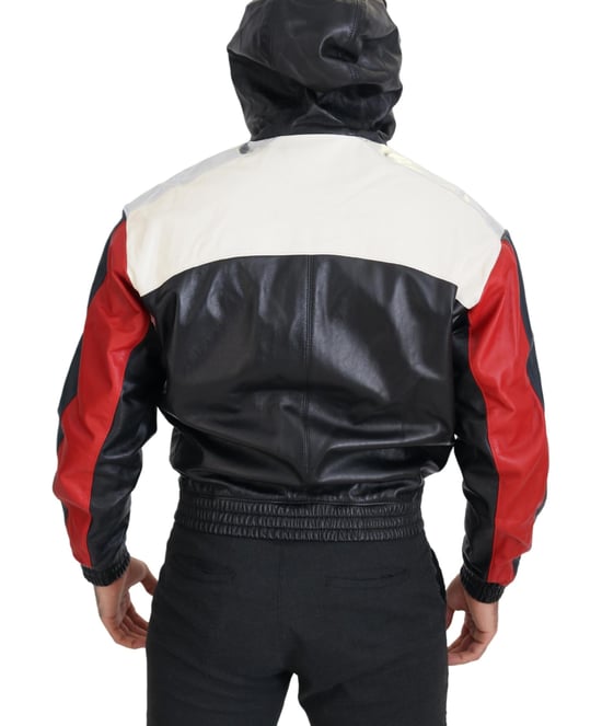 Dolce & Gabbana Svart Läder Huva Blouson Jacka Herrjacka - Image 3