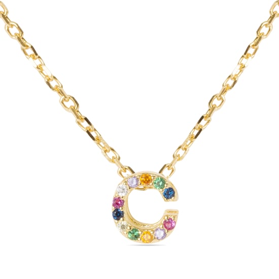 Luxenter alphabet necklace in 925 sterling silver and multicoloured zirconia with 18k yellow gold plating finish