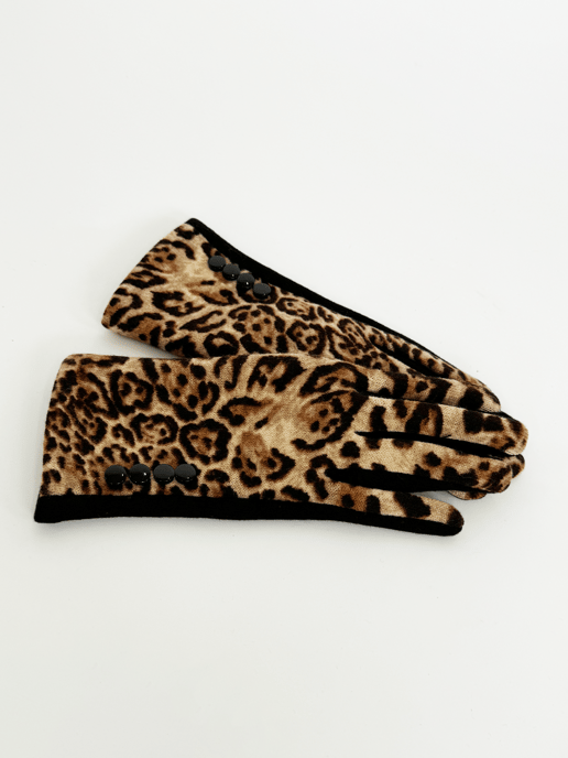 Leopard Plush Print Bucket Hat & Gloves Set