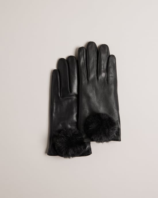 Ted Baker Nacy Pom Leather Glove, Black
