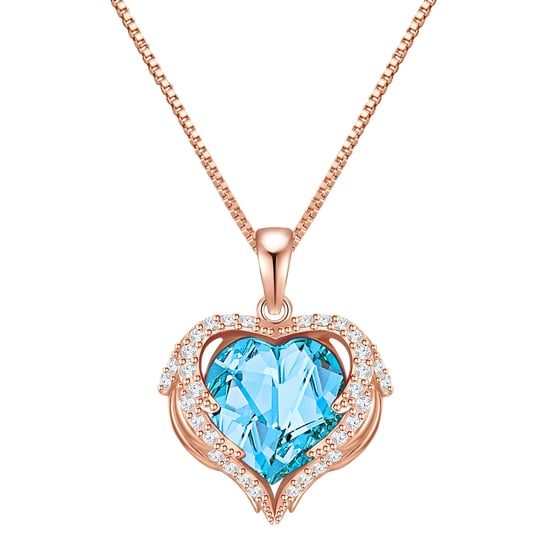 Necklace with pendant sterling silver rose gold embellished with swarovski crystals® aquamarin white Rafaela Donata - Image 1