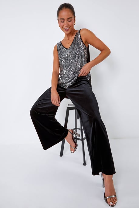 Petite Wide Leg Velvet Stretch Trouser - Image 2