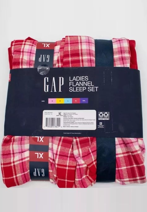 GAP Womens Pyjama Flannel Sleep Set in Red Tartan - Image 6