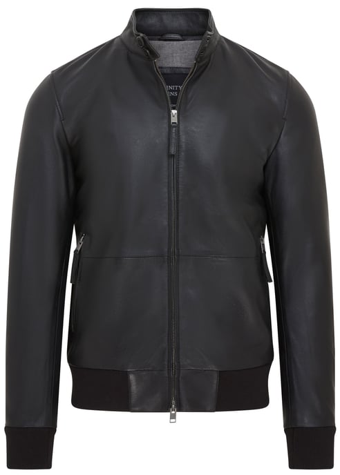 Mens Black Retro Leather Bomber Jacket -  Adak