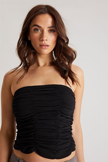 Black Ruched Bandeau Top