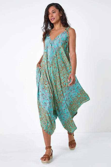 Paisley Floral Pocket Slouchy Jumpsuit