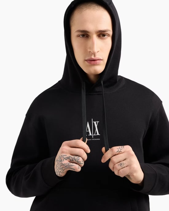 Armani Exchange Heren Geborduurd A|X Centraal Logo Pullover Hoodie - Image 3