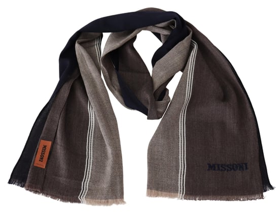 Missoni Heren Bruine Gestreepte Wollen Unisex Nek Wikkel Sjaal - Image 3