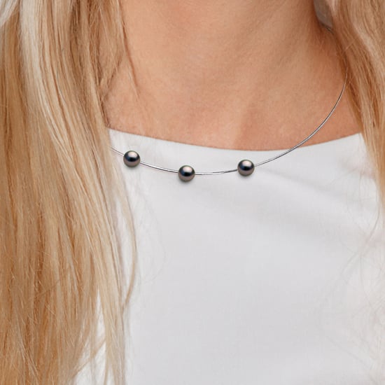 DIADEMA - Necklace - Omega - Silver and 3 Real Tahitian Pearls