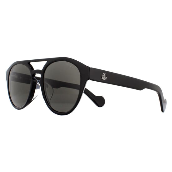 Moncler Round Unisex Shiny Black Smoke Sunglasses