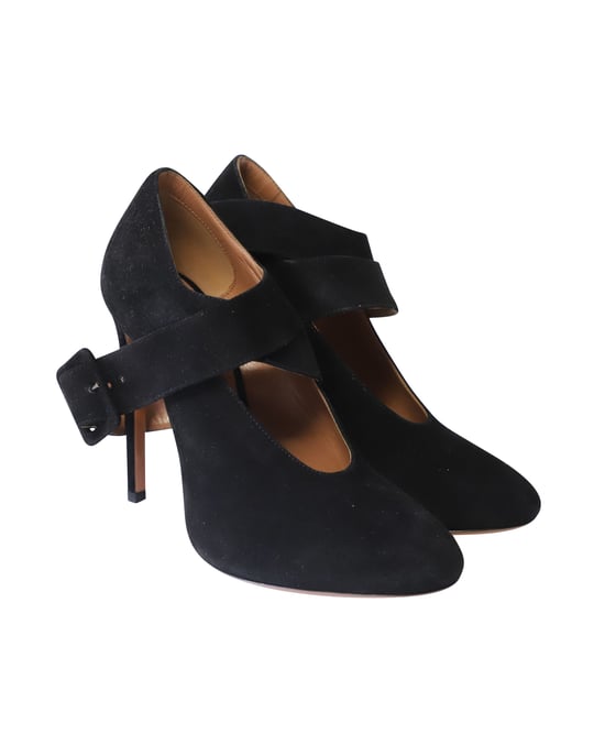 Alaia Cross Strap Pumps in Black Suede - Image 3