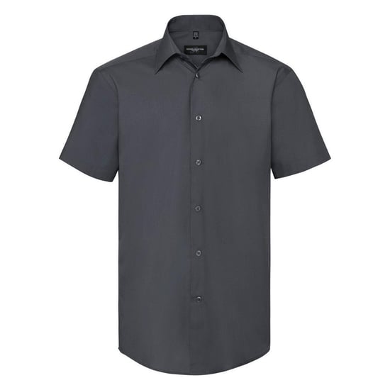Russell Collectie Heren Korte Mouwen Poly-Katoen Easy Care op maat gemaakt Poplin Shirt (Konvooi Grijs) - Image 1