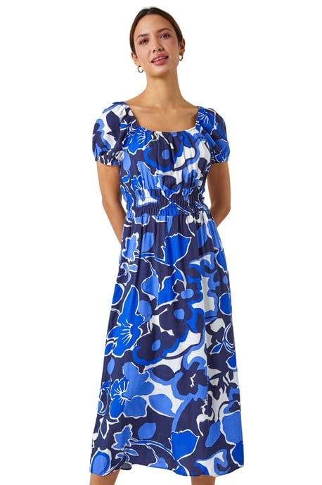 Floral Print Puff Sleeve Midi Dress