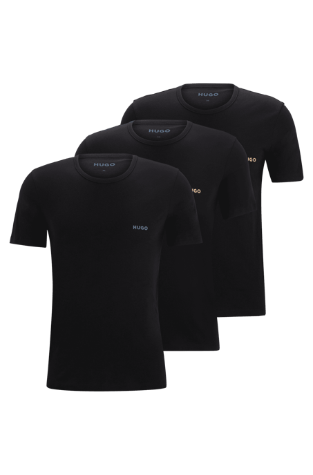 Men's Hugo 3 Pack of Cotton Underwear T-Shirts in Black
