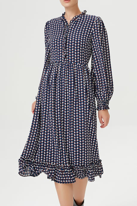 Blouse dress with ruffles and vintage geometric print - Image 2