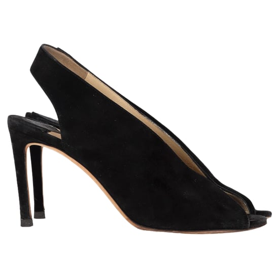 Jimmy Choo Shar 85 Peep-Toe Slingback Pumps in Black Suede - Image 1