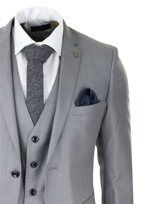Mens 3 Piece Light Grey Classic Stitch Retro Suit - Image 6