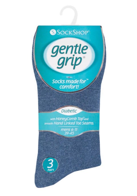 Gentle Grip - Mens 6 Pair Multipack Diabetic Sock with Honey Comb Top and Hand linked Toe Seams - Blues - Image 2
