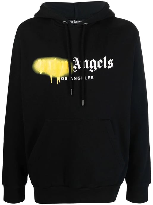 Palm Angels Los Angeles Gele Spray Logo-print Hoodie Zwart - Image 1