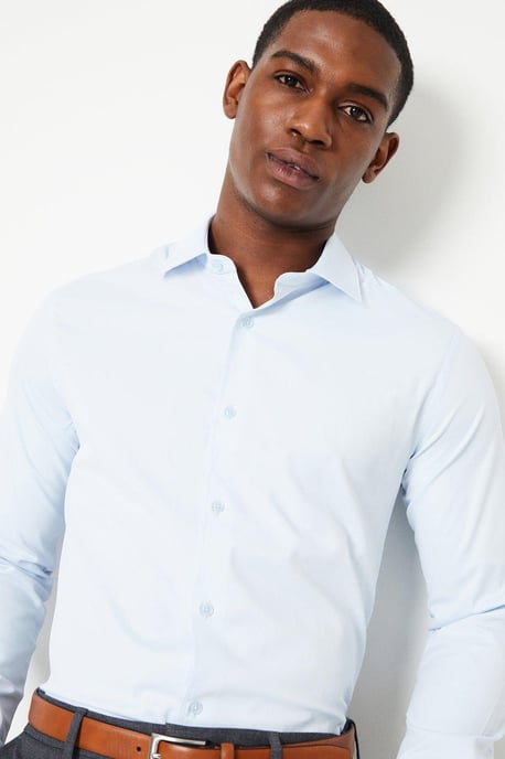 Blue Tailored Fit Long Sleeve Easy Iron Shirt - Image 1