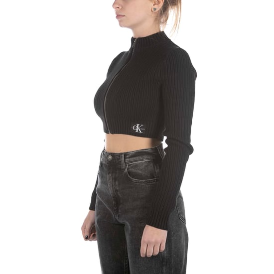 Calvin Klein Badge Cropped Zip Black Sweater