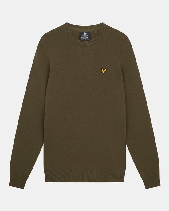 Lyle & Scott Rundhalsad Lammullströja i Oliv - Image 5