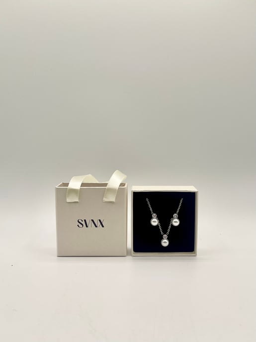 Large Pearl Diamante Earrings & Necklace Set in Silver